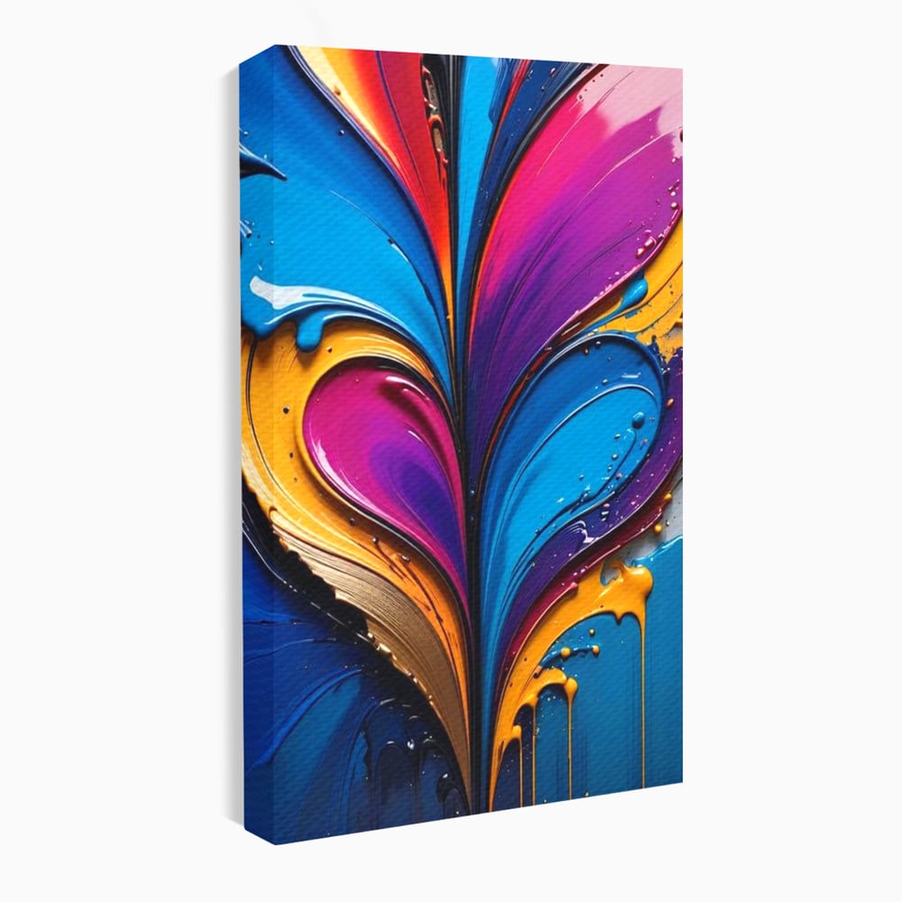 Tablou canvas cu pictura abstracta cu valuri colorate, fara rama, pe sasiu de lemn